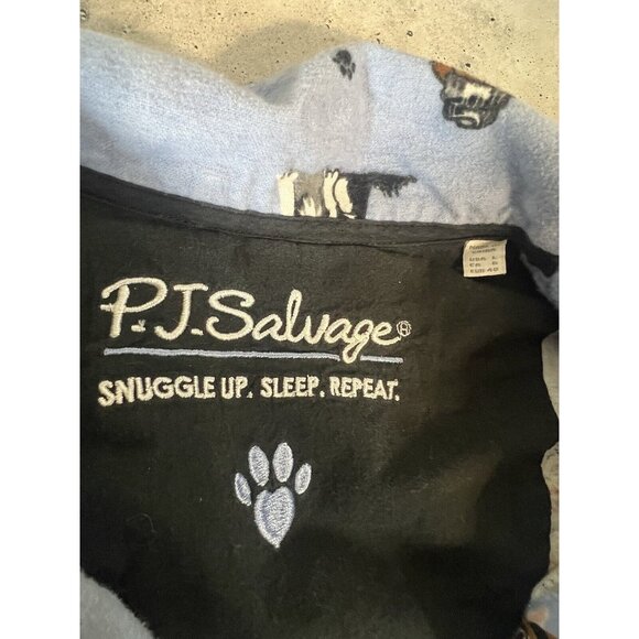 PJ Salvage Pajama Top Women's L Dogs Eyeglasses Flannel Button Up Blue - Picture 15 of 16